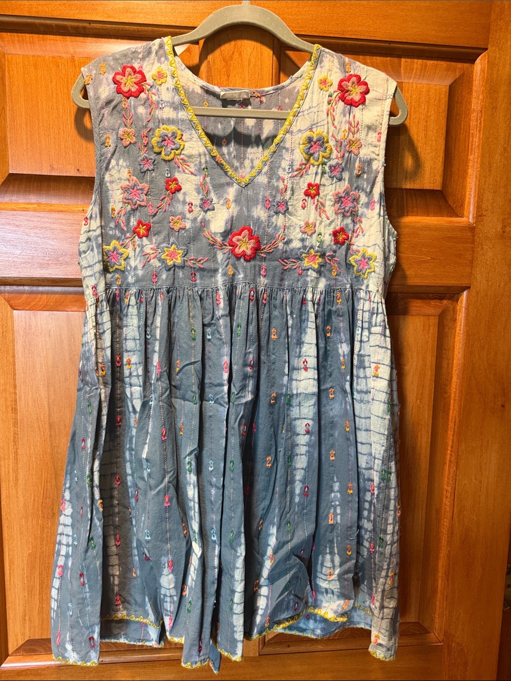 NATURAL LIFE Blue Embroidered V-Neck Mini Dress